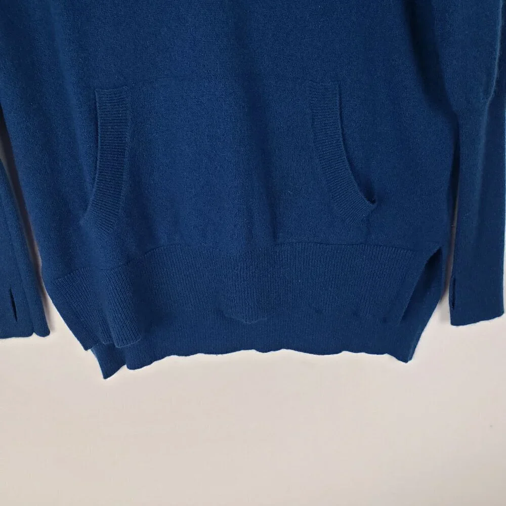 Max Studio 100% Cashmere Hooded Pullover Sweater Peacock Blue Womens Medium